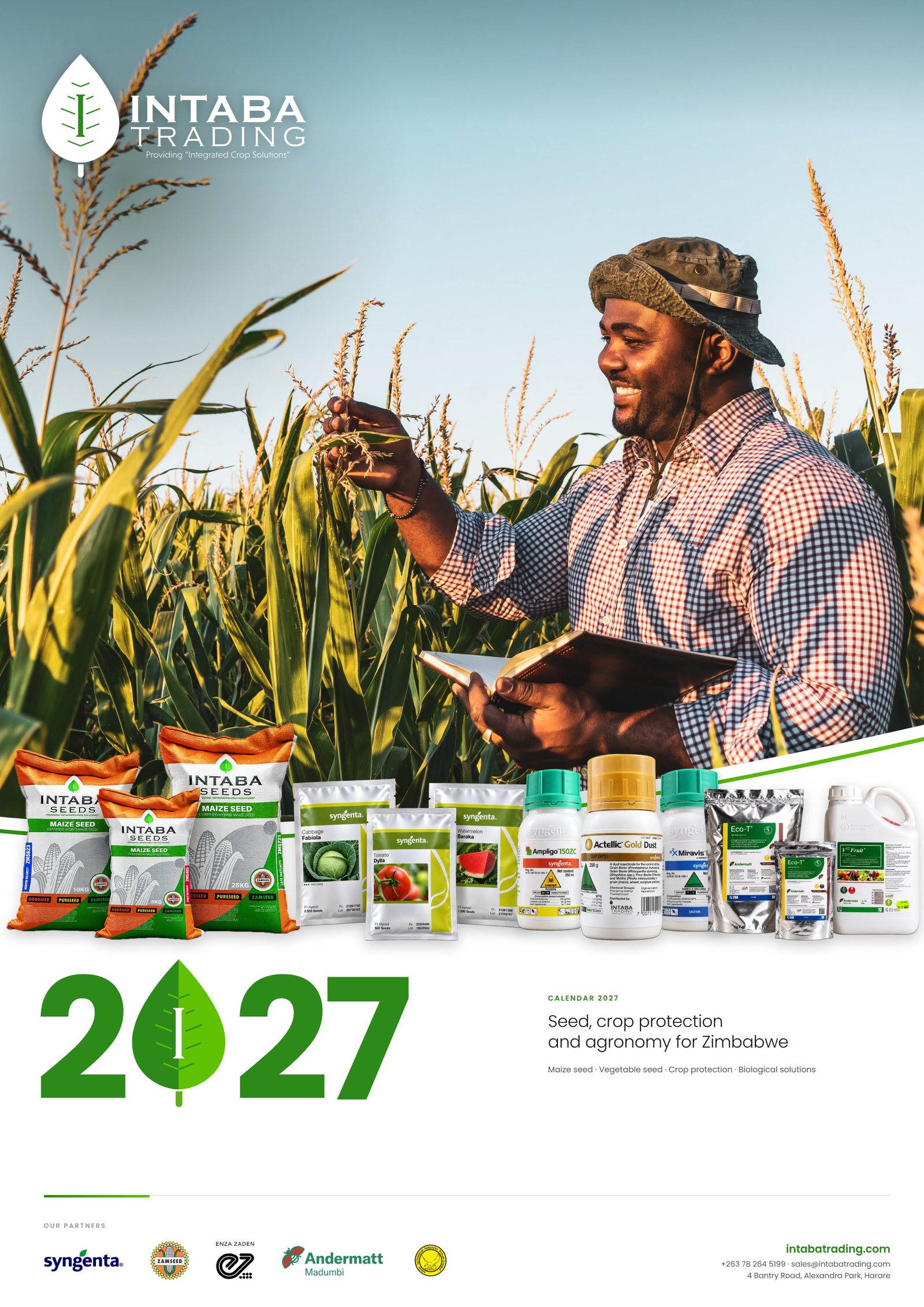 Calendar 2027, Cover: The Intaba range, with a grower inspecting a maize crop